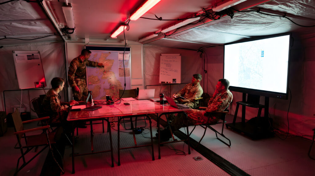 MECC Command Post interior under red light