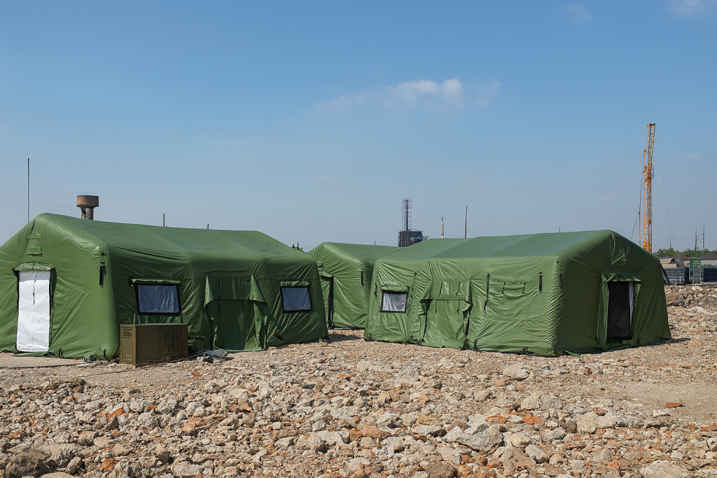 Airmax shelters deplyed as a field hospital