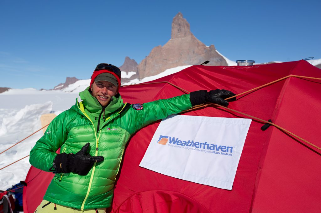 Leo_Houlding Pointing At Weatherhaven Logo On Endurance