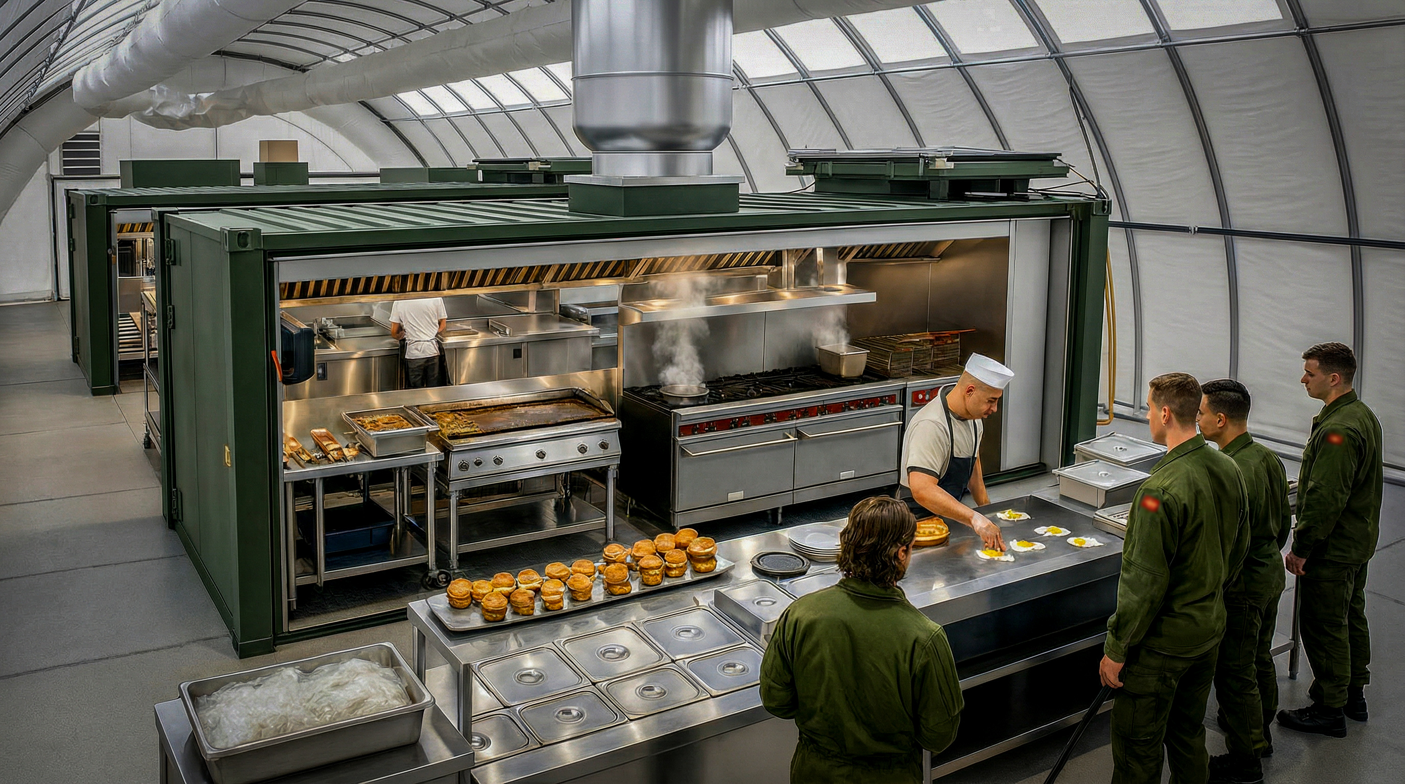 MECC Kitchen inside an MTS Serving dinner to the military