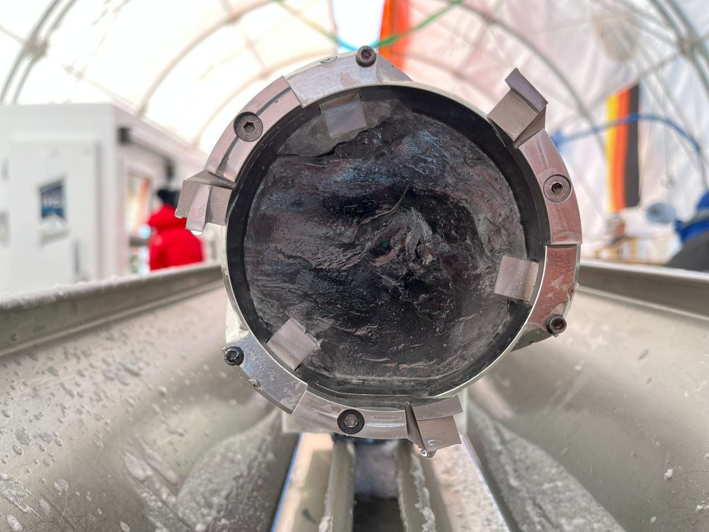 Close up of an ice core extraction