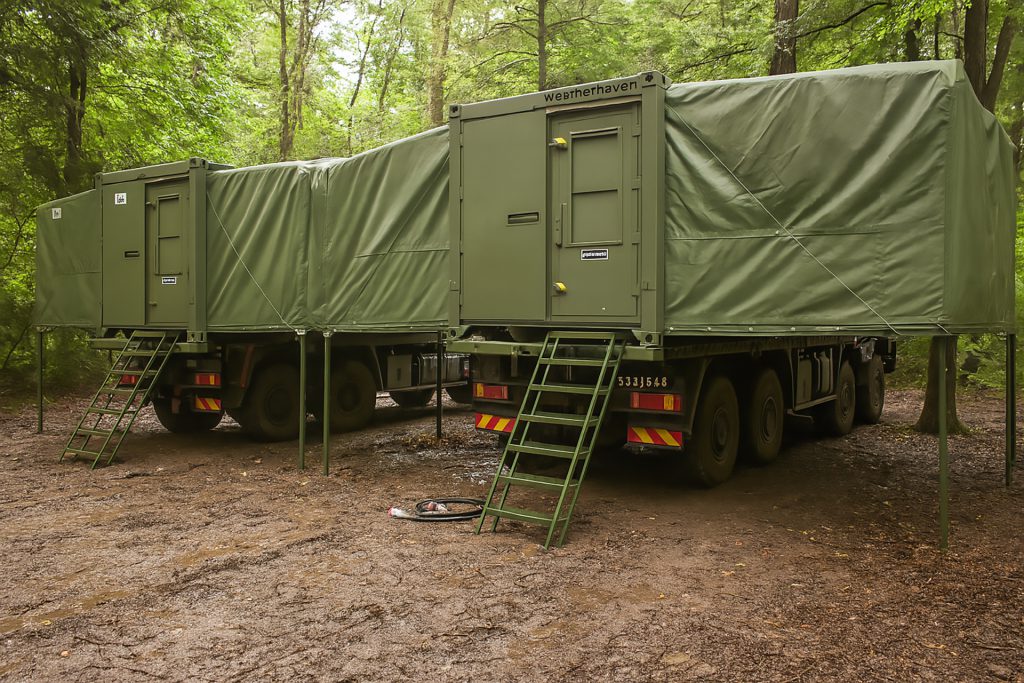 2 MECCs complexed in a forest on military exercise