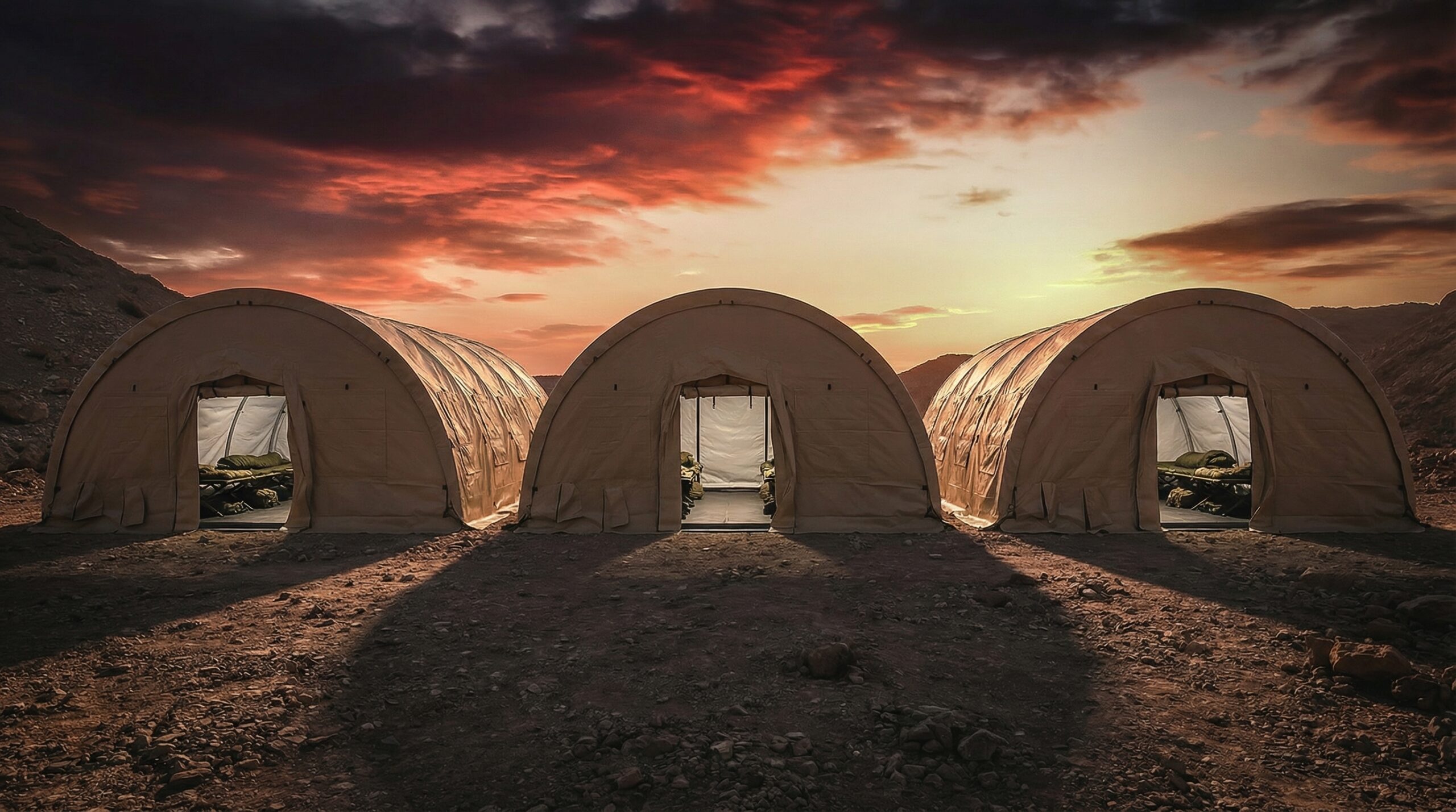 Modular Tentage System Shelters line ud as soldier accommodation