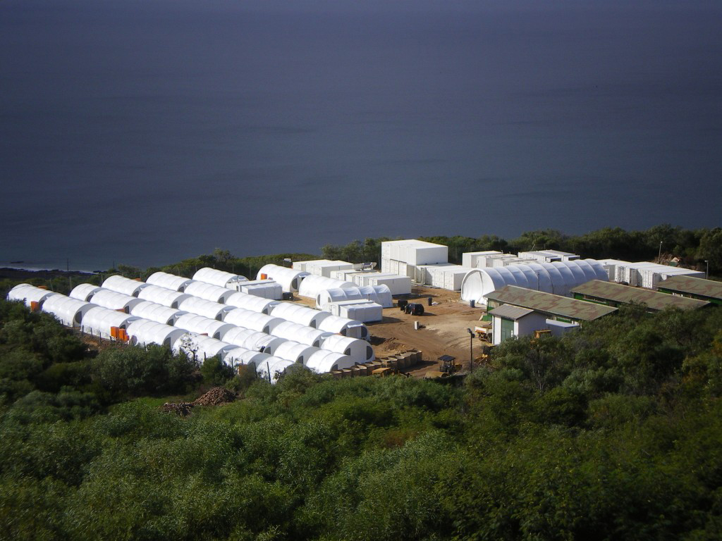 workforce camp on edge of a lake