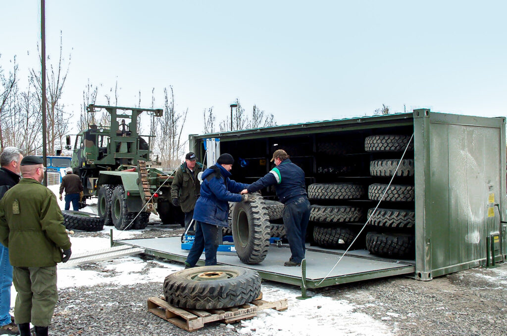 Moving tires into Tyre Maintenance Facility