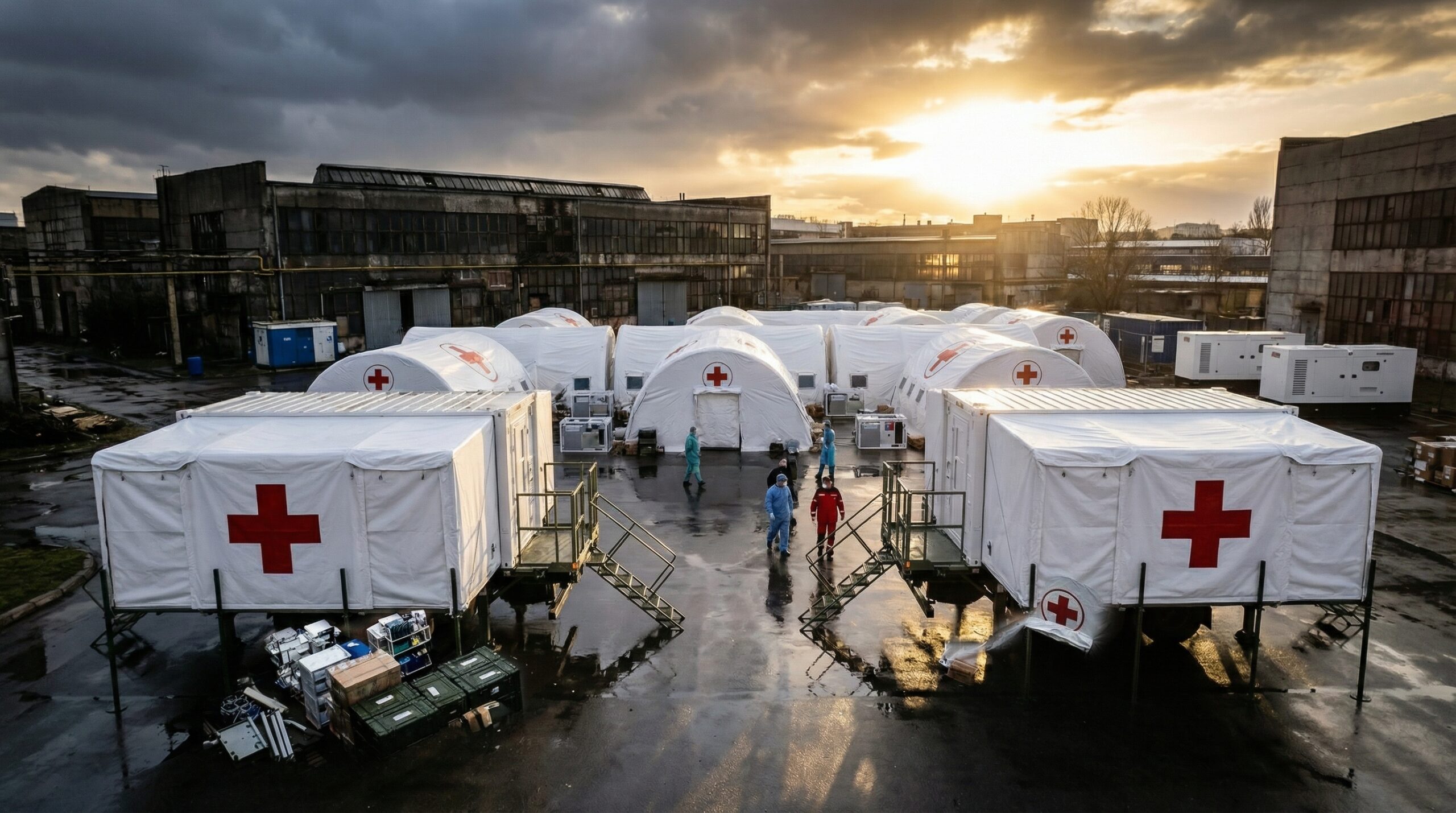 Deployed healthcare scene with S4 and MECC Shelters